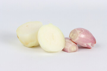 shallot on white background, raw ingredient 