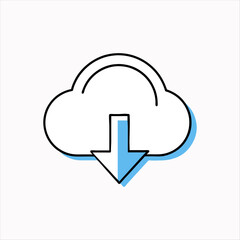 "Minimalist Cloud Download Icon Silhouette with Bold Downward Arrow – Modern Vector Design