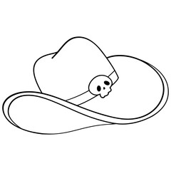Cute skull cowboy hat outline perfect for Halloween decor and fun costume designs with spooky western art