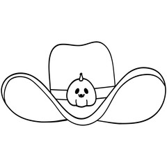 Cute cowboy hat with pumpkin ghost outline perfect for Halloween decor and fun costume designs with spooky western art