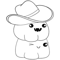 Cute cowboy pumpkin ghost outline perfect for Halloween decor and fun costume designs with spooky western art