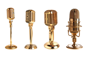 Vintage gold microphone set  isolated on transparent or white background	