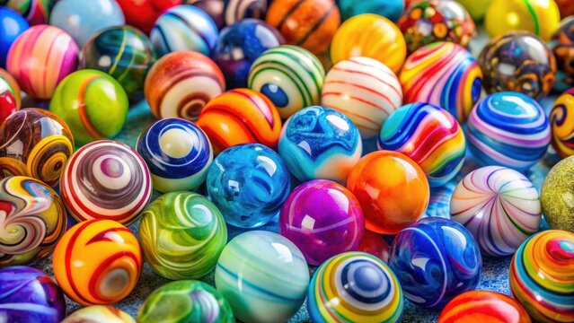 Colorful collection of marble toys including shooters, swirls, and peewees for hours of fun playtime, marbles, shooters