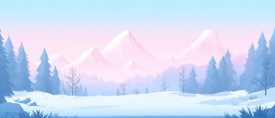 Serene Winter Mountain Landscape in Soft Pastels