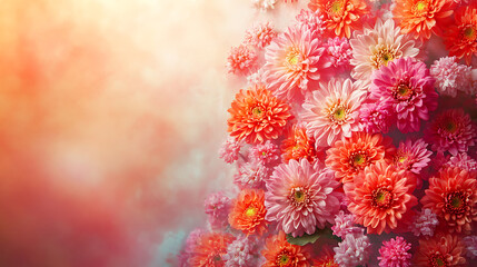 background with blooming chrysanthemums and bright, vivid colours