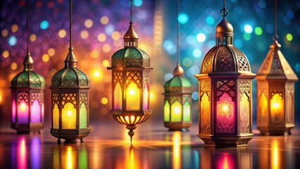 Obraz premium rendering of a vibrant background with Ramadan lantern decorations , Ramadan, lantern, decoration, background
