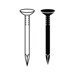 Metal nail black and white flat vector icon design with editable stroke
