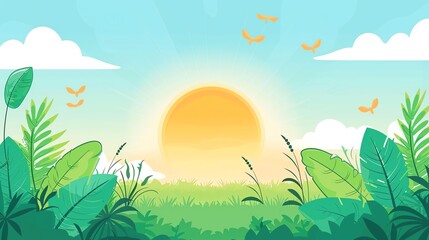 Obraz premium Sunny day, with a bright sky and warmth, flat design illustration