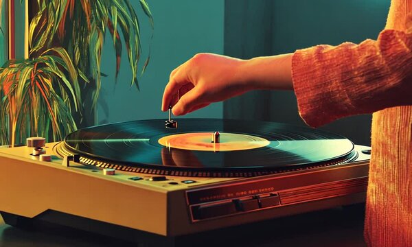 retro gramophone with vinyl records. antique vinyl record player.