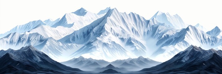 A mountain range with snow capped peaks and a valley below. AI generative. .