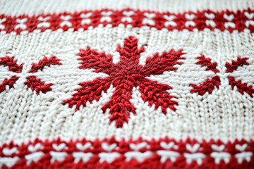 Nordic-inspired Christmas background with simple, clean lines and traditional patterns in red and white