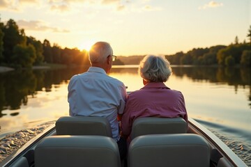 Fototapeta premium Serene Sunset Boat Ride for Senior Couple