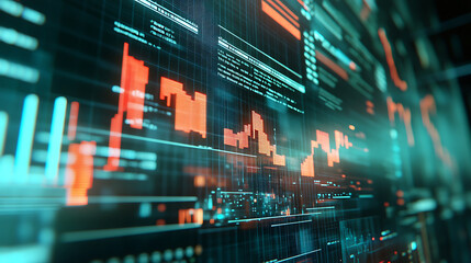 Obraz premium Charming background with economic simulations and data visualizations on a modern digital display