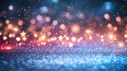 Blue Festive elegant abstract background with bokeh lights and stars abstract glitter golden, blue and lights background. abstract glitter golden star and blue lights background Bright bokeh lights 