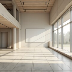 Obraz premium Public Library Interior with Empty Blank Wall Template