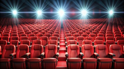 Obraz premium Cinema or theater red seats background, movie, film, theater, seating, rows, chairs, entertainment, interior, auditorium