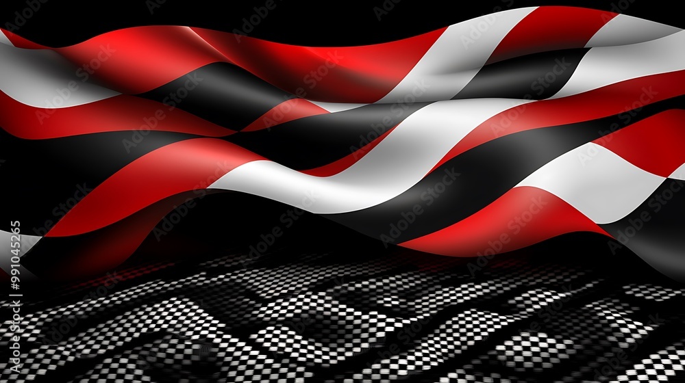 Poster Abstract red, white, and black checkered flag waving over a checkered pattern.