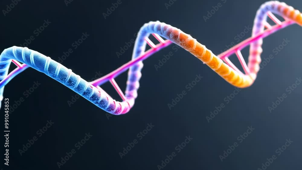 Poster bioluminescent dna strand with sparkling lights in dark background, futuristic genetic science conce