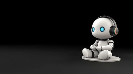 Fototapeta premium A delightful 3D-rendered robot character sits with a round head and cute blue eyes. It features glowing lights and a matte texture, creating a charming and vibrant appearance