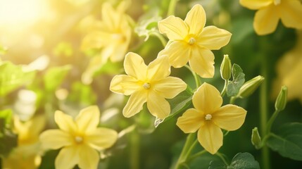 Obraz premium Soft Focus on Delicate Yellow Flowering Cucumber Vine