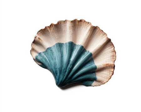 Elegant Seashell Closeup on White Background - Tranquil Coastal Decor with Teal Blue Accents
