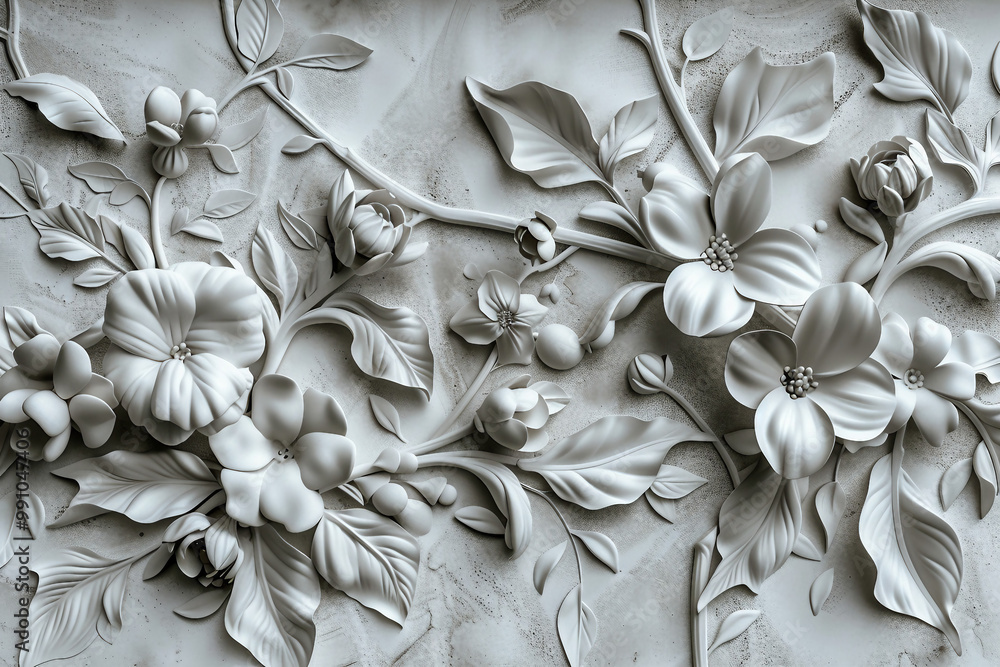 Poster texture decorative backgrounds bas-relief with roccoco element generative ai