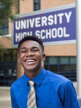 Estudiante negro sonriente comenzando la universidad
