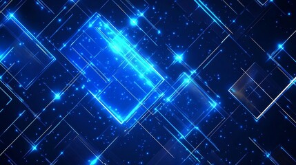 Abstract blue glowing geometric lines on a dark background. Modern shiny blue rounded square lines pattern. Futuristic technology concept. Suit for poster, cover, banner, presentation, website, flyer.