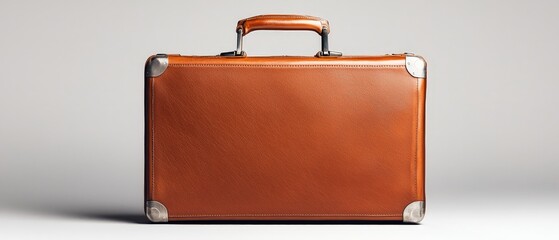 Luxurious Brown Leather Suitcase Elegantly Stands Out in Minimalistic Setting, Vintage Charm for Travelers