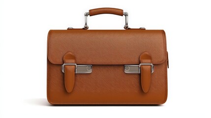 Luxurious Brown Leather Briefcase with Silver Hardware on White Background - Professional Business Accessory with Elegance and Style