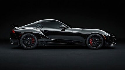 Black sports car on a dark background.