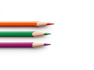 Fototapeta premium Vibrant Colored Pencils Closeup in Symmetrical Arrangement on White Background, Creative Order and Playful Colors for Art Supplies Marketing and Educational Concepts