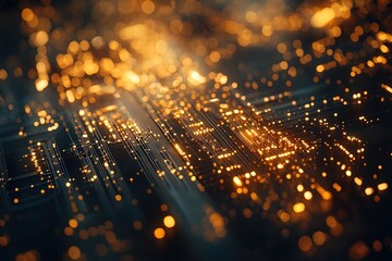 Naklejka premium Abstract Glowing Circuit Design With Intricate Patterns at Night Highlighting Technological Advancements and Digital Connectivity