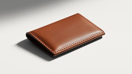 Elegant Brown Leather Wallet Close-Up on White Surface - Luxury Minimalist Accessory for Online Store