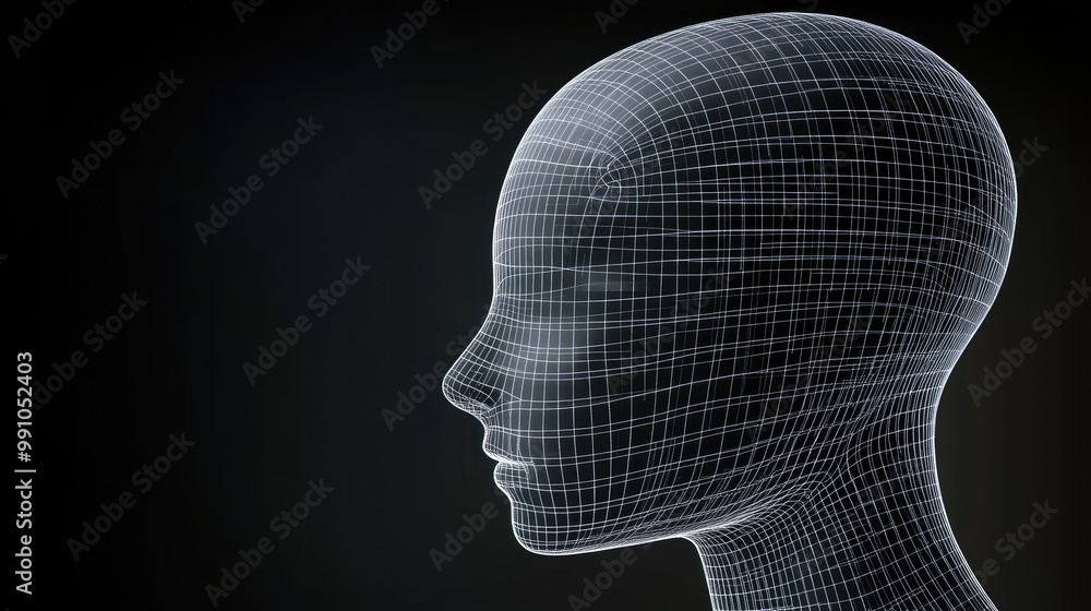 Aufkleber this artwork features a 3d of a futuristic ai robot head in profile view