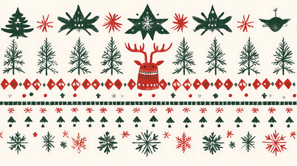 Nordic-inspired Christmas background with simple, clean lines and traditional patterns in red and white