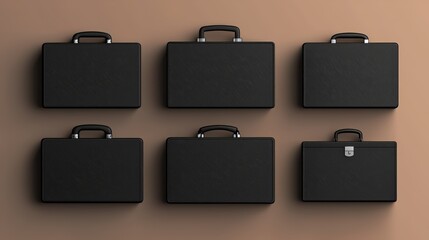 Sleek Black Briefcases Set Against Neutral Brown Background for Business Professionals