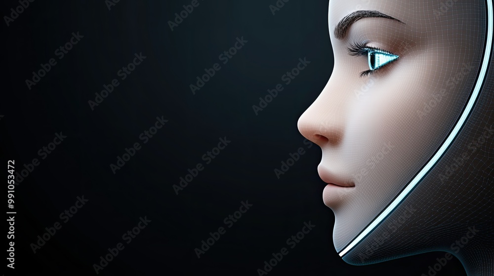 Aufkleber this artwork features a 3d of a futuristic ai robot head in profile view