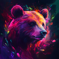 Illustration of a bear with its head poking through the leaves. A symbol of winter.
