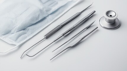 Clinical Essentials Stethoscope, Needles and Mask on White - Detailed Medical Tools Composition for Marketing, Educational and Web Use