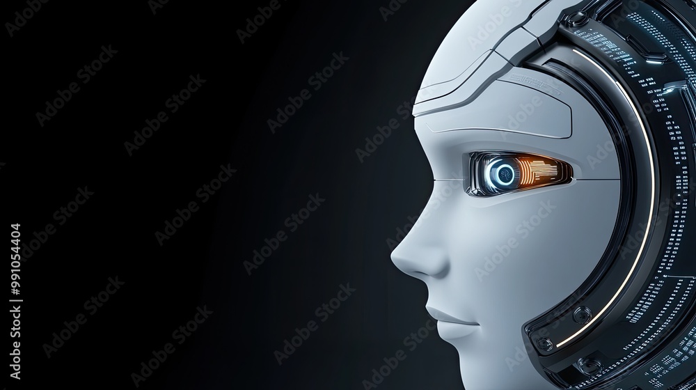 Aufkleber this artwork features a 3d of a futuristic ai robot head in profile view