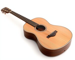 Elegant Acoustic Guitar in Warm Wood Tones on White Background - Craftsmanship and Serenity in Music Instrument Photography