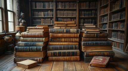 Vintage library room filled with ancient books and manuscripts.