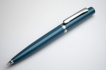 Elegant Blue Pen with Silver Clip on Minimalist White Surface - Professional Luxury Stationery Concept