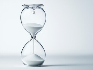 Elegant Glass Hourglass in Timeless Stillness on White Background - Minimalist Concept for Time Measurement and Reflection
