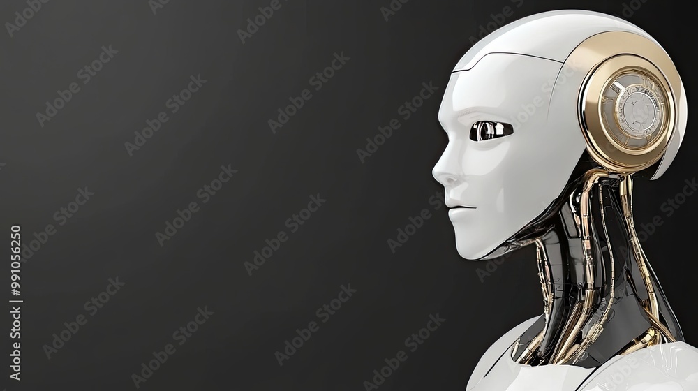 Aufkleber this artwork features a 3d of a futuristic ai robot head in profile view