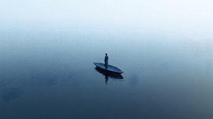 Fototapeta premium Minimalist Boat on the Pond in the Shape of a Plant Leaf, Abstract Image, Texture, Pattern Background, Wallpaper, Cover and Screen for Smartphone, PC, Laptop, 9:16 and 16:9 Format