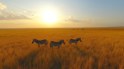 Wild zebras roam the African grasslands.