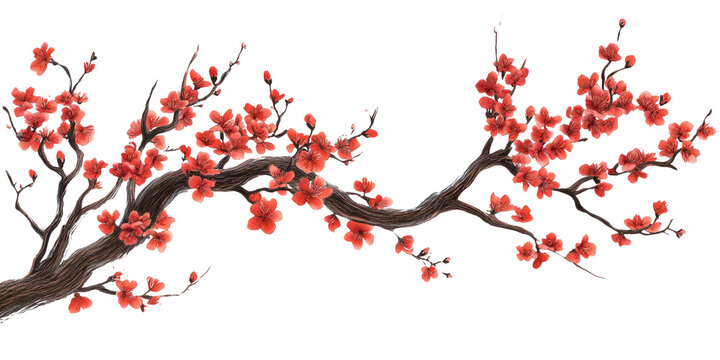 Tree branch flower sakura on transparent cutout background, PNG file. Mockup clipart template for artwork design