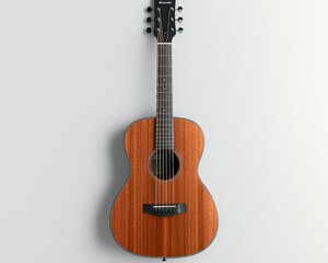 Obraz premium Lustrous Wood Grain Acoustic Guitar on Pure White - Musical Elegance and Simplicity